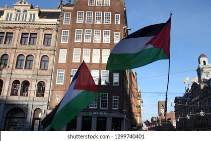 Amsterdam, Netherlands - January 19th 2019 : Pro Palestine protesters in Dam Square