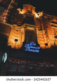 AMSTERDAM, NETHERLANDS - JANUARY 3, 2019: Blue Neon Sign Of The Amsterdam Bar 