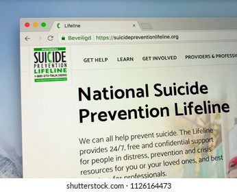 Amsterdam, Netherlands - July 3, 2018: Website Of National Suicide Prevention Lifeline, A American Suicide Prevention Website.