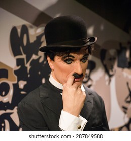 AMSTERDAM, NETHERLANDS - JUN 1, 2015: Charlie Chaplin, the actor, Madame Tussauds museum in Amsterdam. Marie Tussaud was born as Marie Grosholtz in 1761