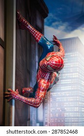 AMSTERDAM, NETHERLANDS - JUN 1, 2015: Spiderman in the Madame Tussauds museum in Amsterdam. Marie Tussaud was born as Marie Grosholtz in 1761