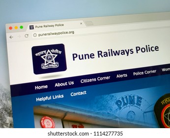 Amsterdam, Netherlands - June 14, 2018: Website Of The Pune Railways Police, India.