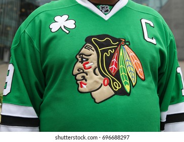 AMSTERDAM, NETHERLANDS - JUNE 16 2014: Man With Chicago Blackhawks Sweater