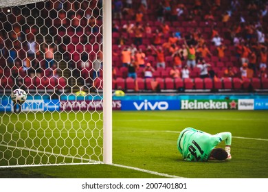 AMSTERDAM, Netherlands - JUNE 17, 2021: European Football Championship UEFA EURO 2020. Daniel Bachmann Goalkeeper 
Missed The Ball From The Penalty Spot  During The Match,  Netherlands