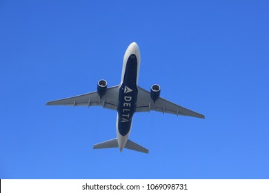 Amsterdam The Netherlands - March 4th, 2018: N862DA Delta Air Lines Boeing 777-200 Takeoff From Aalsmeerbaan Runway, Amsterdam Airport Schiphol