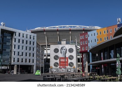 AMSTERDAM, NETHERLANDS - MARCH 9, 2022: Amsterdam Arena (Johan Cruyff ArenA) stadium - largest stadium in Netherlands, home of the AFC Ajax and the Netherlands national team.