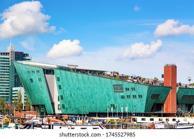 Amsterdam, The Netherlands - May, 2018: NEMO Science Museum Of Amsterdam. Dutch Maritime Museum Near Amsterdam Centraal Station.