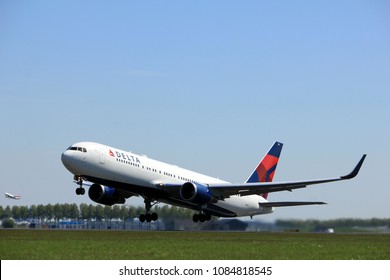 Amsterdam The Netherlands - May 4th 2018: N172DZ Delta Air Lines Boeing 767-300 Takeoff From Polderbaan Runway, Amsterdam Airport Schiphol