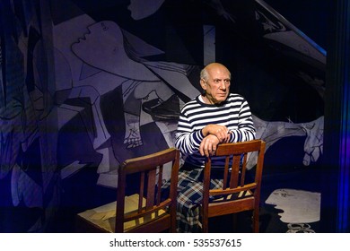 AMSTERDAM, NETHERLANDS - OCT 26, 2016: Pablo Picasso, Spanish painter, sculptor, printmaker, ceramicist, Madame Tussauds wax museum in Amsterdam. One of the popular touristic attractions