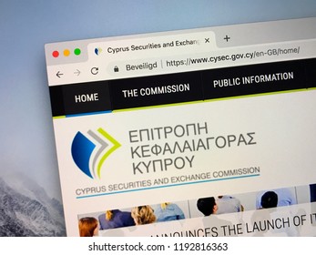 Amsterdam, Netherlands - October 1, 2018: Website Of The Cyprus Securities And Exchange Commission Or CySEC,