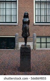 Amsterdam, Netherlands - October 3, 2016: Statue of Anne Frank in Amsterdam. Anne Frank was a Jewish teenager who was forced to go into hiding during the Holocaust. 