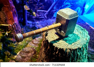 Amsterdam, Netherlands - September 05, 2017:  Thor's Hammer, Marvel section, Madame Tussauds wax museum in Amsterdam
