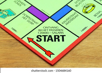 Amsterdam, The Netherlands - September 13, 2019: Start Point On A Dutch Monopoly Game Board. 