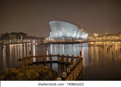 Amsterdam, Netherlands - September 27, 2017: NEMO Science Center Of Amsterdam. Maritime Museum Near Amsterdam Central Station. Futurist Building.