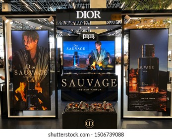 AMSTERDAM, NETHERLANDS: September 9, 2019: Dior Sauvage ad with Johnny Depp.  Dior recently pulls advertisement teaser from social media after Native Americans take offense.