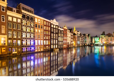 Amsterdam Night Canal Reflection