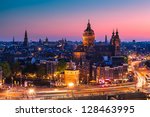 Amsterdam skyline shortly after sunset (the Netherlands)