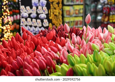 Amsterdam Tulip Flowers At The Flower Market.