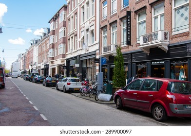 AMSTERDAM-APRIL 30: The P.C.Hooftstraat fashion street with world'??s biggest brands along the street on April 30 ,2015. P.C.Hooftstraat  is a small street in a close neighborhood of the Rijksmuseum.