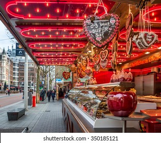 Amsterdam,Netherlands - December 05, 2015 : Christmas Market Illumination  On Rembrandt Square In Amsterdam, Netherlands.