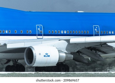 Amsterdam,The Netherlands - Augustus 24,2013 : Side Of A Plane With Engine And Wing.