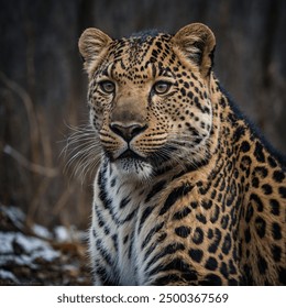 The Amur leopard (Panthera pardus orientalis) is one of the most endangered big cats in the world, native to the temperate forests of the Russian Far East and northeastern China. This elusive and soli - Powered by Shutterstock