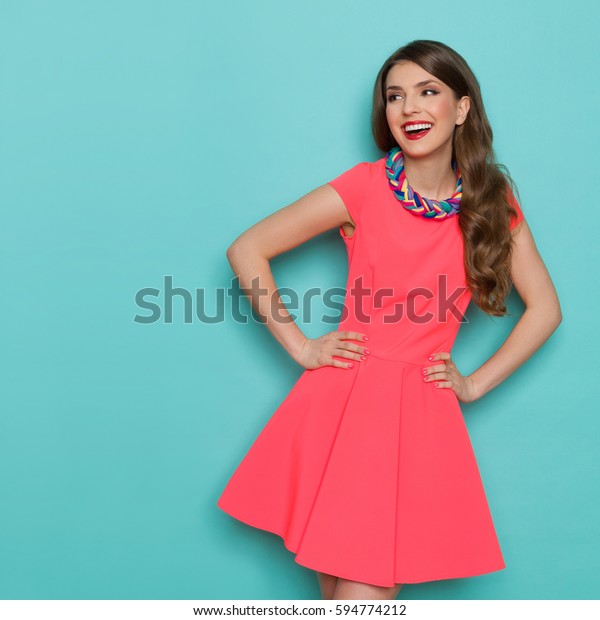 Amused Beautiful Young Woman Pink Mini Stock Photo (Edit Now) 594774212
