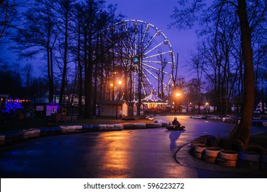 Amusement park at night, lunapark,  karting