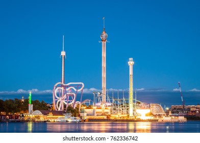 Amusement Park In Stockholm At Sunset 