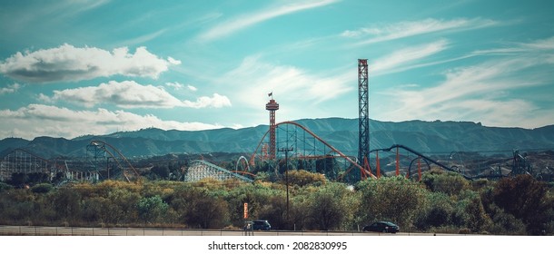 Amusement Park Under A Cloudy Sky In Valencia. California, USA