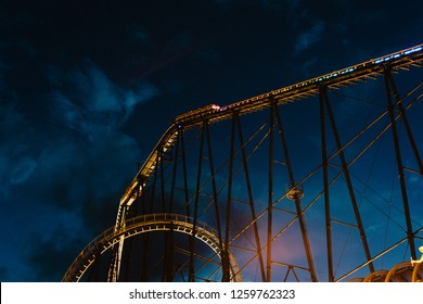 Amusement Park.roller Coaster.night View.