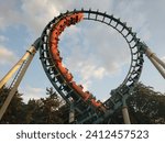 Amusement trolley makes circle loop turns upside down, roller coaster discountinued in La Ronde Montreal