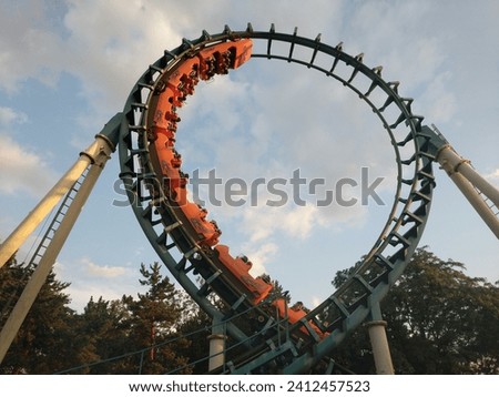 Amusement trolley makes circle loop turns upside down, roller coaster discountinued in La Ronde Montreal