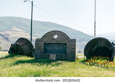 Anaconda, Montana - July 11, 2021: Welcome to Anaconda sign, home of the gateway to the Pintler