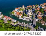 Anadolu Hisari (Anatolian Fortress) in Istanbul, Turkey. Beautiful Istanbul bosphorus landscape. Drone shot.