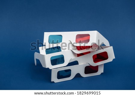 Anaglyph 3d glasses on classic blue background