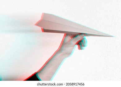 Anaglyph Effect On Hand Holding Paper Plane