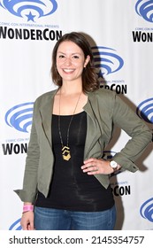 Anaheim CA US April 1 2022: Stephanie Economou arrival at BMI's photocall for Anti-Heroes at Wonder Con 2022 Day one April 1, 2022