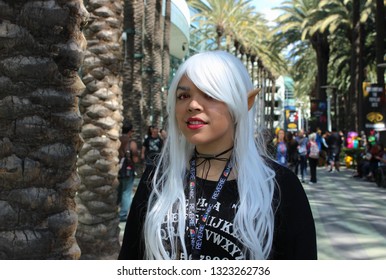 Anaheim, CA / USA - March 23, 2018: A Girl Dressed Up As Elf Character Poses For The Camera At Wondercon Event.