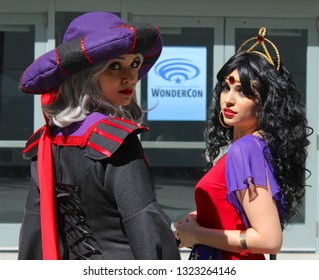 Anaheim, CA / USA - March 23, 2019: Two Girls Dressed Up In Cosplay Outfits At Wondercon Event.