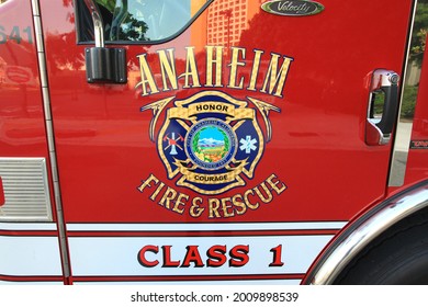 Anaheim, CAlifornia - July 16, 2021: Fire Truck Door Emblem