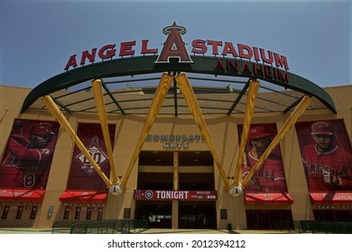 Anaheim, California - July 16, 2021: Angel Stadium Entrance Sign Day Exterior