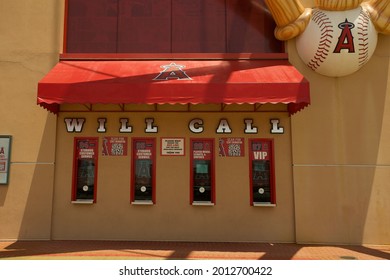 Anaheim, California - July 16, 2021: Angel Stadium Will Call Ticket Windows Day Exerior