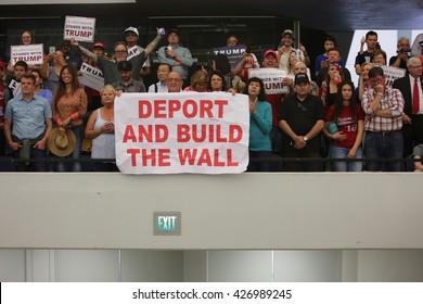 ANAHEIM CALIFORNIA, May 25, 2016: Thousands of Supporters, wave signs and show their support for Presidential Candidate Donald J. Trump at the Anaheim Convention Center rally on.  5.25.2016