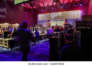 Anaheim, California, United States - 01-19-2020: An Establishing Shot Of The Gibson Booth At The NAMM Show.