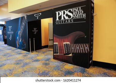 Anaheim, California, United States - 01-19-2020: A View Of The PRS, Or Paul Reed Smith Guitars Booth, Located At The NAMM Show.