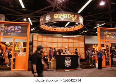 Anaheim, California, United States - 01-19-2020: An Establishing Shot Of The Orange Booth At The NAMM Show.