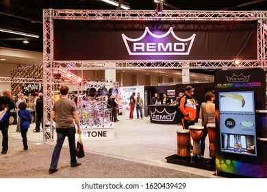 Anaheim, California, United States - 01-19-2020: An Establishing Shot Of The Remo Booth At The NAMM Show.