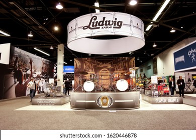 Anaheim, California, United States - 01-19-2020: An Establishing Shot Of The Ludwig Drums Booth At The NAMM Show.