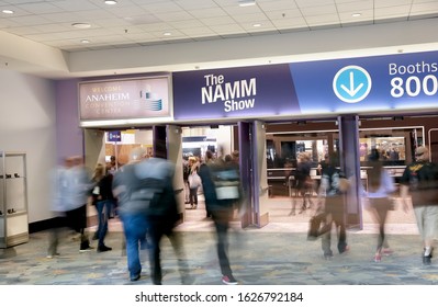 Anaheim, California, United States - 01-19-2020: A Long Exposure Shot Of A People Entering The NAMM Show Doors.